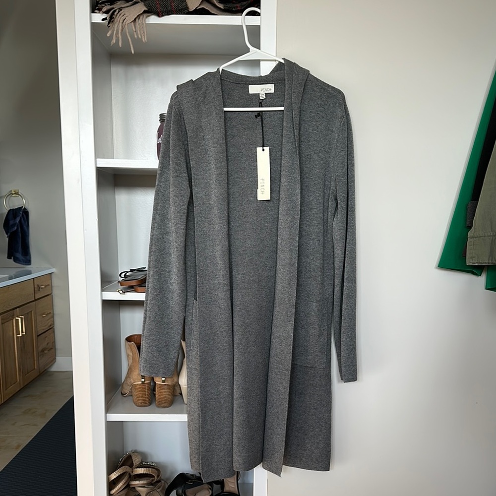 Gray Hooded Long Cardigan